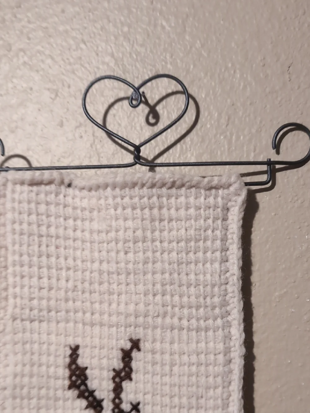 Handmade White Cross-Stitch Wall Hanging with Green Leaves and Red Berries - Picture 2 of 4